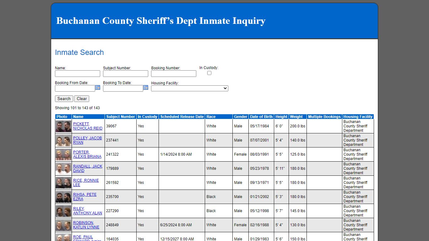 Inmate Search - Buchanan County, Missouri